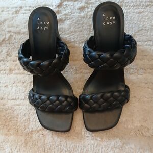 A New Day Black Braided Slide Sandals